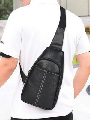 Glacier Black Sling Bag Crossbody Sling Bag for Men Women | Mini Vegan Leather Chest Bag | 3 Compartment