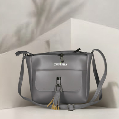 zufisha Grey Hand-held Bag Stylish PU Leather Sling Bag for Women & Girls | 3-in-1 Compartment Cross-Body