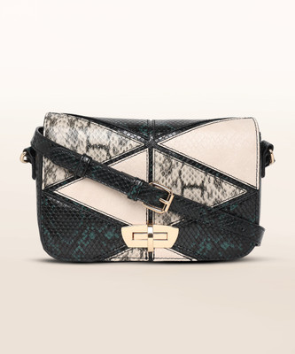ACCESSORIZE LONDON Multicolor Sling Bag Women's Faux Leather Black & White Patchwork Sling Bag