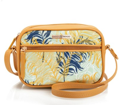 Sacci Mucci Yellow Sling Bag Boxy Shoulder Sling Crossbody Bag , Stylish Sling Bag-Botanical