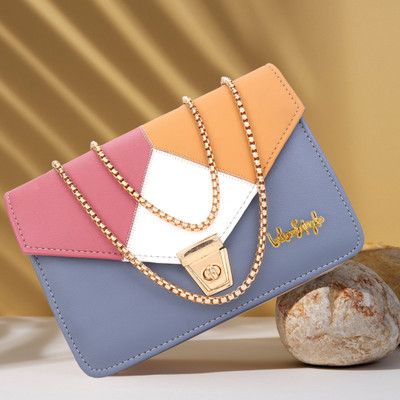 LIKE STYLE Grey Sling Bag Triangle Colour blocked Sling Bag with Metallic Strap