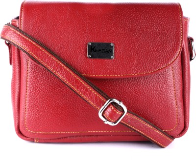 KEEGAN Red Shoulder Bag Genuine Leather Textured Designer Handbag Shoulder Messenger Bag for Women