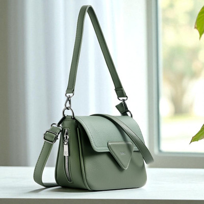 Exotic Premium Green Sling Bag Unique Shape Texture Design Flap Closure