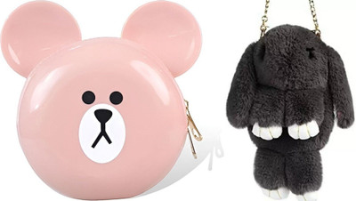 Nappmall Black, Pink Sling Bag Cute Cartoon Rabbit(Pack of 2)