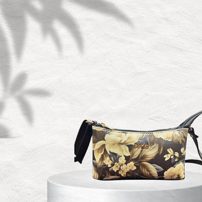 SKYKIQ Black, Yellow Sling Bag Flower Embossed Sling Bag