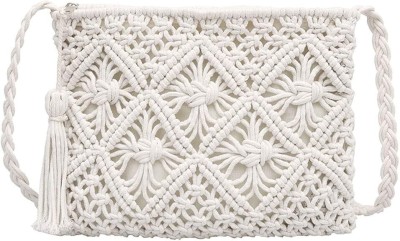 QAWIYY White Shoulder Bag Women Small Cotton Crochet Cross-body Bag Bohemian Shoulder Bag Purse