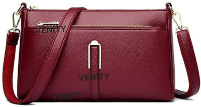 VENITY Maroon Sling Bag Luxe Crossbody Shoulder Bag – Premium Pebbled Texture with Gold Accents