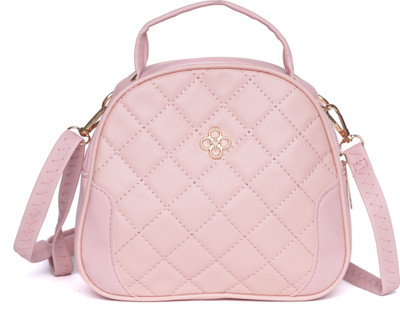 santorini Pink Sling Bag Aria Quilted Women Sling Bag Compact PU Leather Handbag with Adjustable Strap