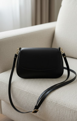 BLVCK THREADZ Black Sling Bag Classic Black PU Leather Women's Sling Bag