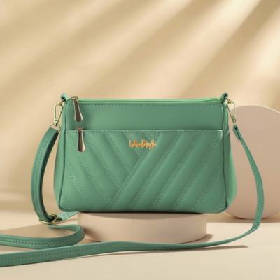 LIKE STYLE Green Sling Bag Abstract Quilted Sling Bag with Detachable Strap