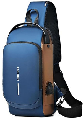 luziasa Blue Sling Bag Anti-theft Water-Resistant Bags With USB Charging Bag Unisex Crossbody Sling Bag