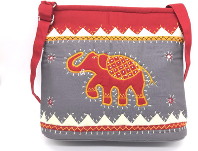 Handicraft Grey Sling Bag Handmade Adjustable Strap Sling CrossBody Messenger