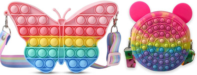 Nappmall Multicolor, Red Sling Bag Pop purse bag for Girls Silicone Crossbody Small Purse Gift for Kids (Butterfly)(Pack of 2)