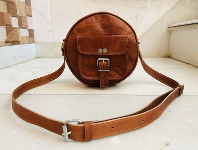 MADONA HANDICRAFT Brown Sling Bag Premium Leather Round Crossbody Lady Bag