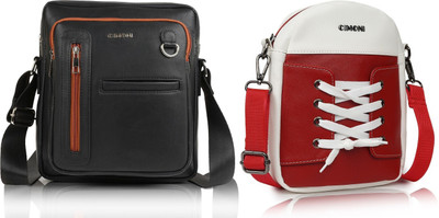 CIMONI Black, Red Sling Bag Classic Trendy Vegan Leather Daytrip Crossbody Slingbag For Unisex(Pack of 2)