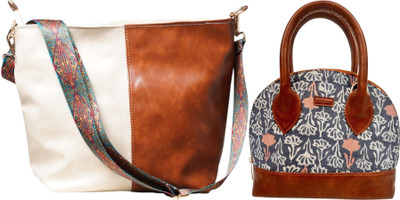 Dakota Grey, White, Brown Sling Bag STYLISH Bohemian Handbag for Girls & Womens(Pack of 2)