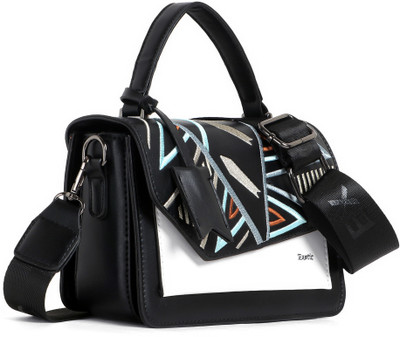 Exotic Black Sling Bag Embroidery Design Saddle Boxy Shoulder Bag