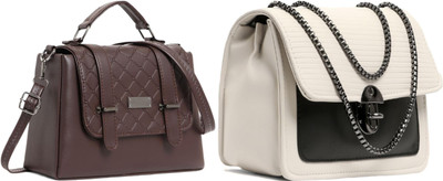 Reprox Tan, White Sling Bag Stylish sling bag cross body sling bag hand bag woman Faison bag(Pack of 2)
