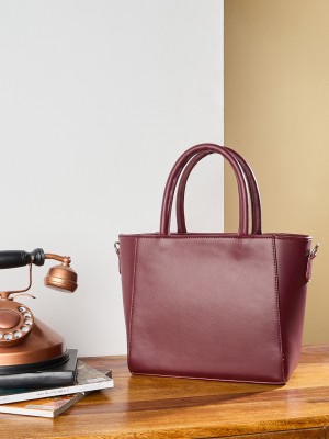 Mast & Harbour Maroon Tote Women Solid Structured Handheld Bag