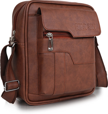 GOLD SKY Tan Sling Bag PU Leather Sling Bag/Crossbody Tablet Messenger Bag For Office Business Travel
