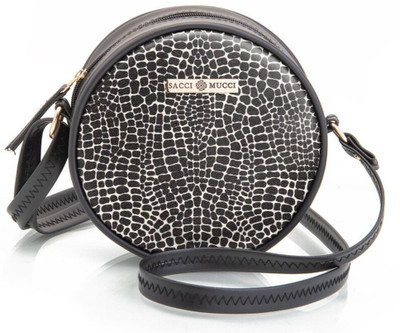 house of common Black Shoulder Bag Round Sling Bag, Printed Sling Bag, Women Sling Bag, Crossbody Bag-Alligator