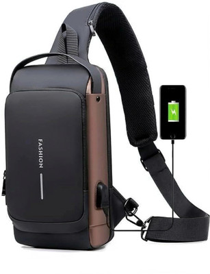 LUHI Brown Sling Bag -Black_Anti-theft Water-Resistant Cross body s With USB Charging