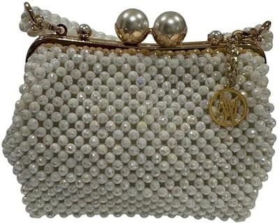 Maya Sshah Craft Gold Clutch 2000+ Hand-Knotted Handcrafted Luxury Pearl Beaded Handbag, Gold Metal Frame