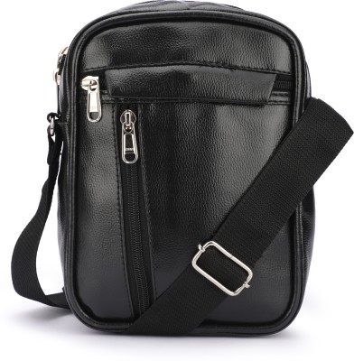 SHAMRIZ Black Sling Bag Men & Women Mini Leather Side Sling Bag | Leather Mobile Sling Bag