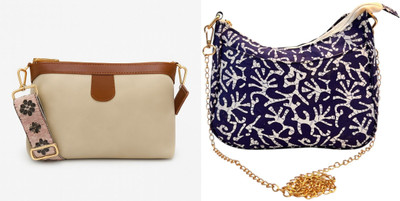 Dakota Beige, Blue Sling Bag Crossbody Double Color Bag for Girls & Women(Pack of 2)