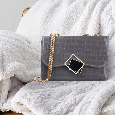 Leather Land Grey Sling Bag Designer Box Golden chain in GREY