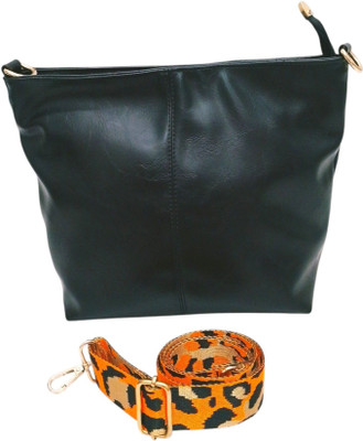 POORAK Black Sling Bag with Detachable Orange Belt for Girls & Women