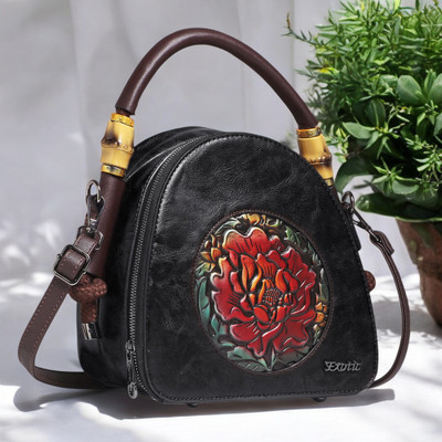 Exotic Premium Black Sling Bag The Unique Round Floral Embossed Shoulder/Sling Bag