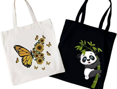 stylishq store Black, White Tote Bags with Zip | Shopping Bag Canvas Tote Bag(Pack of 2)