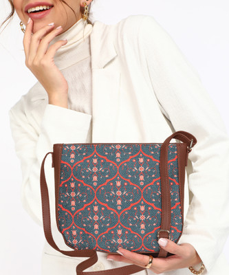 ZOUK Blue Sling Bag Sheesh Mahal Jaali Motif U Shaped Sling Bag