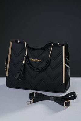 Brandroot Black Hand-held Bag Embroidery Black Hand Bags For Girls & Women