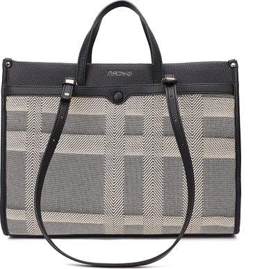 MADY FASHION Black Tote MADY Mocha Women Structured Tote Handbag Black Premium PU Leather Woven Canvas