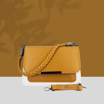 zufisha Yellow Sling Bag Stylish Mustard Yellow Sling Bag with Braided Handle and Adjustable Strap
