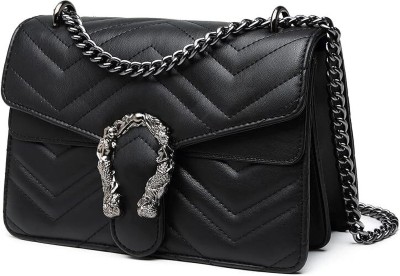namchi Black Sling Bag Crossbody Bags for Women - Snake Printed Clutch Purses Leather Chain