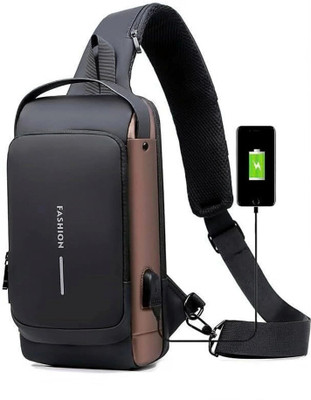 house of common Brown Sling Bag -Black_Anti-theft Water-Resistant Cross body s With USB Charging