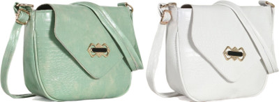 Zaxcer Green, White Sling Bag Beautiful Sling Bags for women and girls(Pack of 2)