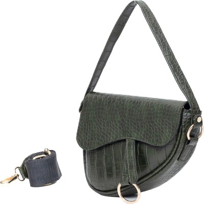 Despacito Green Sling Bag Stylish Curve Shape Croco Sling Bag