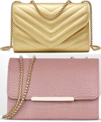 Bag ward Gold, Pink Sling Bag Stylish Fancy Unique Design Sling Bag For Women's/Girls(Pack of 2)