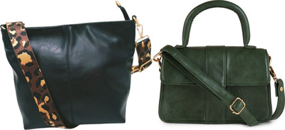 Dakota Green, Black Sling Bag Vegan Leather Handbag/Sling Bag/Cross-Body Bag for Girls & Women(Pack of 2)