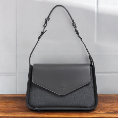 Exotic Premium Grey Shoulder Bag Unique Design Textured Flap Closure Bag