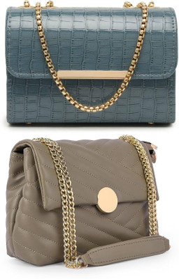 Bag ward Blue, Khaki Sling Bag Stylish Fancy Unique Design Sling Bag For Women's/Girls(Pack of 2)