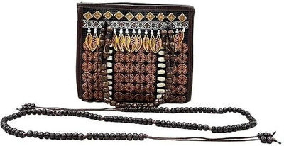 SS Collection Brown Sling Bag Handmade Coconut Shell Beaded Sling Bag for Women and Girls