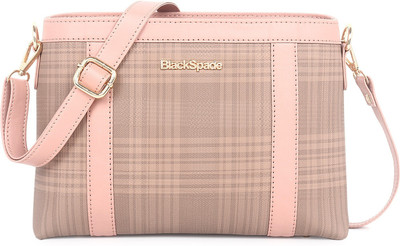 black spade Pink Sling Bag Checked Pattern PU Structured Solid