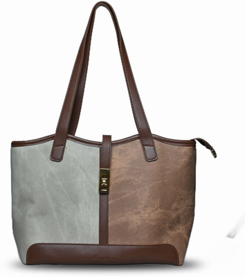 Cosmo Luxera Brown Tote Women Color Blocking PU Tote Bag Zippered Interior Pocket