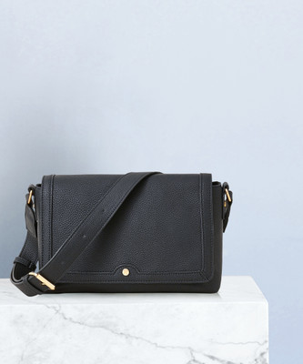 ACCESSORIZE LONDON Black Sling Bag Women's Faux Leather Black Large Flap Sling Bag