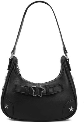 gustave Black Shoulder Bag Chic PU Shoulder Bag Handbag for Women Girls Y2K Star Rivet Charm Hobo Bag Black